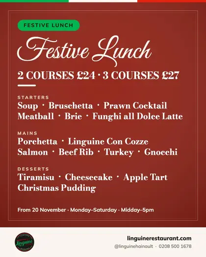 Restaurant festive lunch menu with prices